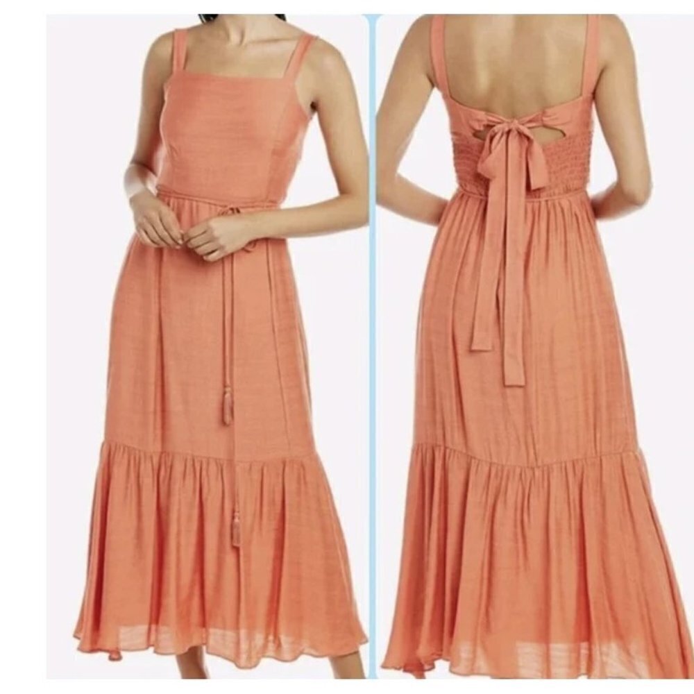 Taylor Papaya Orange Tiered Midi Dress
